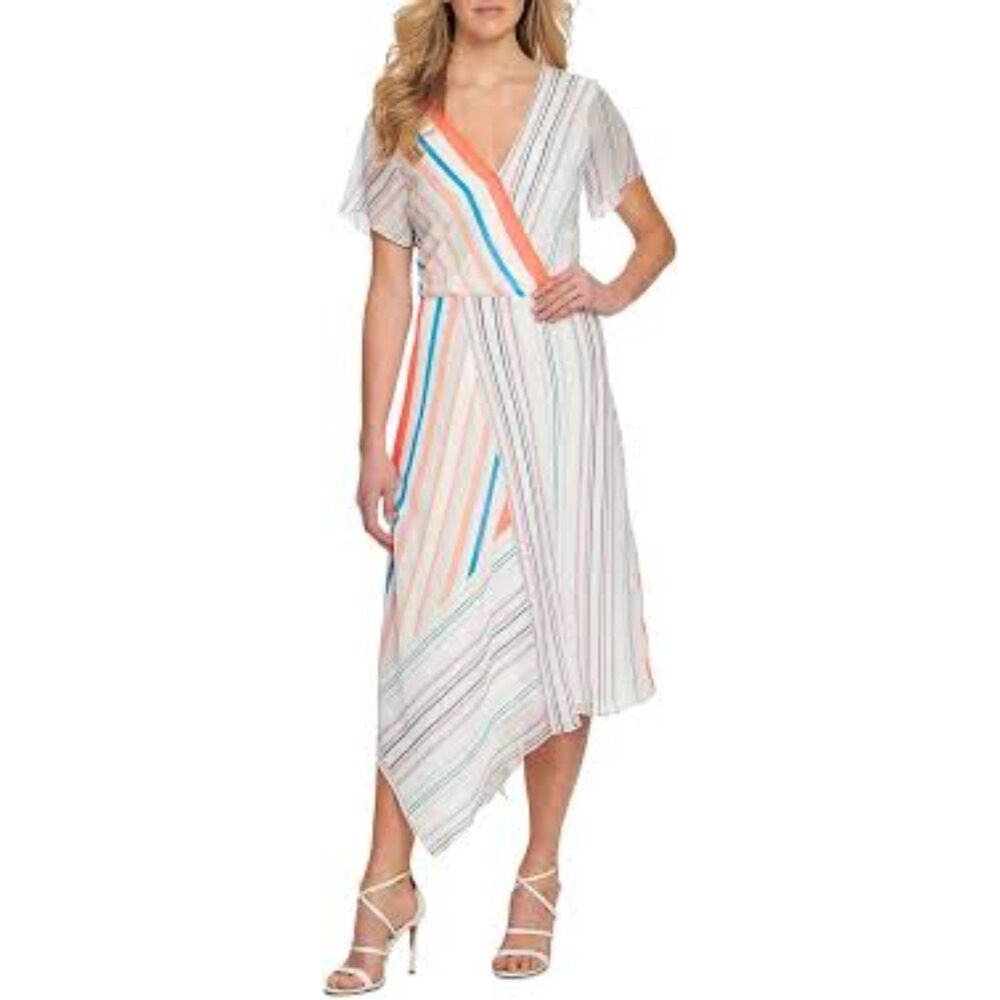 New NWT DKNY 129.00 Flutter Sleeve Faux Wrap Midi Dress Size 8